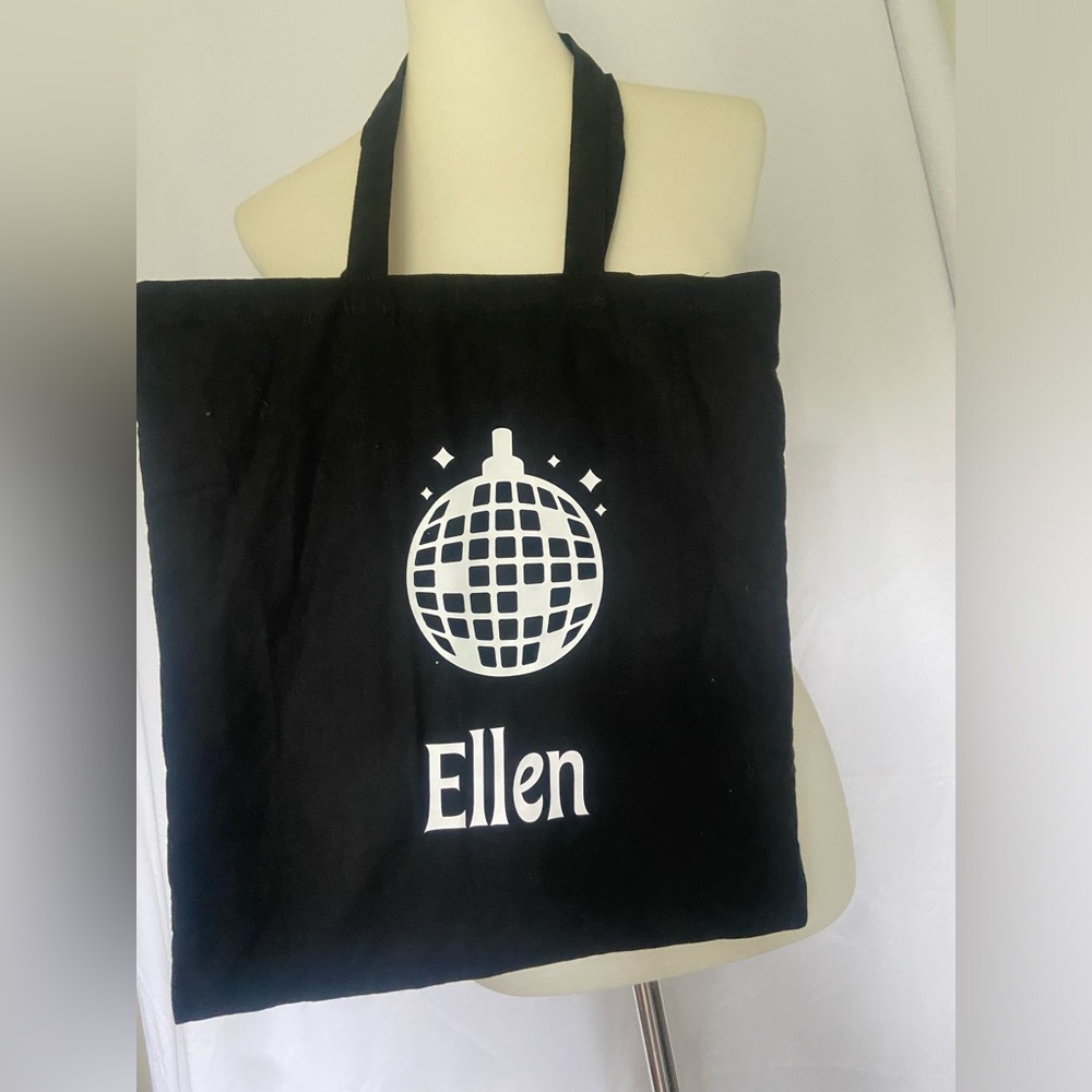 Handmade printed bag “Ellen” with disco ball tote black